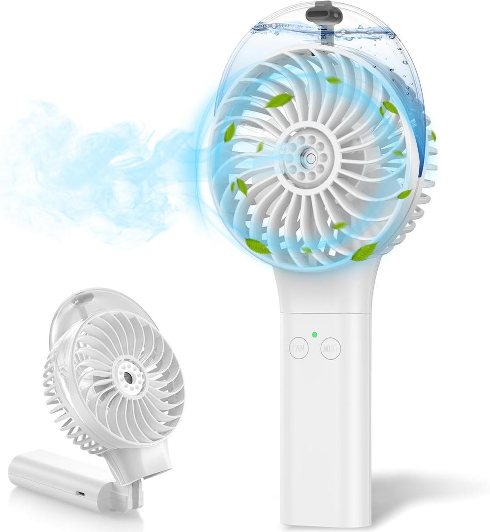 MORECORE Portable Misting Fan, 180 Foldable Handheld Personal Fan with Mist Spray, 3 Adjustable Wind Speeds, USB Rechargeable for Travel Outdoors Makeup Camping Home Office (White) MORECORE Portable Misting Fan, 180 Foldable Handheld Personal Fan with Mist Spray, 3 Adjustable Wind Speeds, USB Rechargeable for Travel Outdoors Makeup Camping Home Office (White)