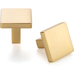 10 Pack 1-1/8 Inch, Square Brushed Gold Cabinet Knobs Gold Drawer Knobs Gold Cabinet Pulls, ZK2401 Solid Kitchen Hardware for Cabinets Drawers Bedroom Dresser Bathroom Vanity Cupboard