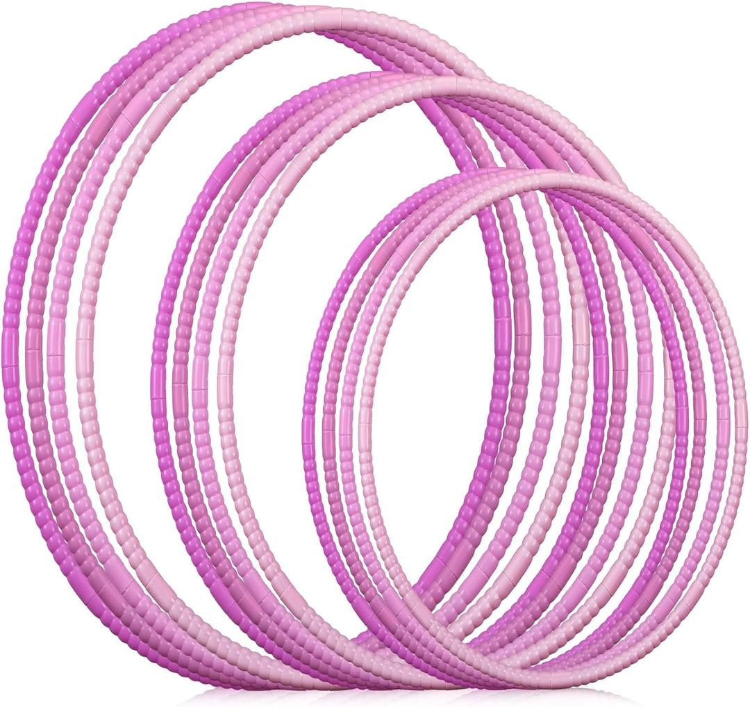 Syhood 12 Pcs Toy Color Hoop Plastic Detachable Adjustable Hoop Light Weight Exercise Fitness Equipment Toy Waist Ring for Adult Party, 3 Sizes (Gradient Pink)