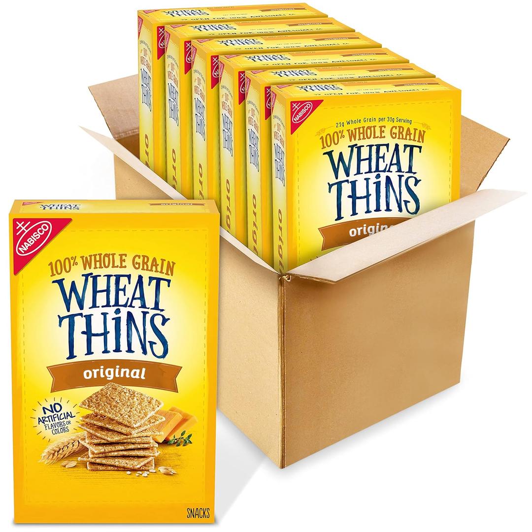 Wheat Thins Original Snacks, Whole Grain Wheat Crackers, Bulk Snack Crackers, 6-8.5 oz Boxes, BBD: 4 May 2026