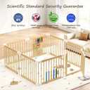 EXPERLAM Baby Playpen - Wooden Playpen for Babies and Toddlers, Foldable Play Pen with Locking Gate, Portable Baby Fence with Adjustable Shape and Size, Extra Large Toddler Play Yard (58X58x23.5Inch)