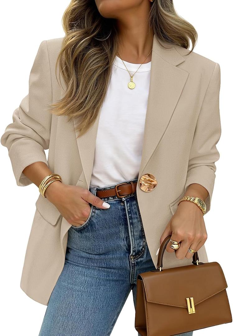 MEROKEETY Blazers for Women 2026 Long Sleeve Open Front Suit Jacket Business Casual Work Office Blazer (L)