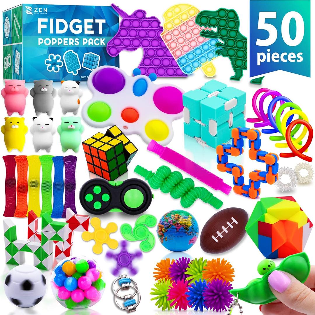 Fidget Poppers Pack 50 Pcs Fidget Toys, Party Favors for Kids 8-12, Stocking Stuffers, Bulk Sensory Toys for Classroom Treasure Box Prizes, Goodie Bags, Birthday Gifts