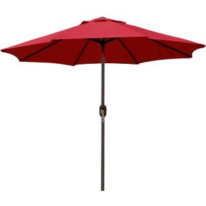 Blissun 9' Outdoor Patio Umbrella, Outdoor Table Umbrella, Yard Umbrella, Market Umbrella with 8 Sturdy Ribs, Push Button Tilt and Crank (RED)
