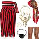 GERVAISE Women Pirate Costume Accessories Pirate Outfits Head Scarf Halloween Full Set (Red)