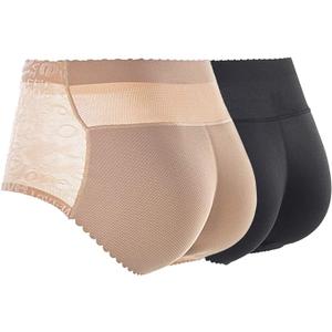 CUGBO 
2 Pack Hip Enhancer Butt Lifted Underwear Seamless Fake Padded Briefs Shapewear Pantie Body Shorts for Women Ladies
 L Black and Beige