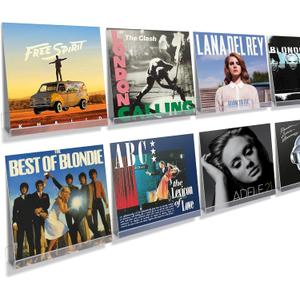 Upsimples 8 Pack Vinyl Record Wall Mount Shelves, 12" Vinyl Holder for Album Record Storage & Display, Clear Acrylic Floating Shelves for Wall Decor, Kids Bookshelf, Magazine Rack, Picture Ledge | Vinyl Holder, Album Record Storage, Display, Wall Decor, Kids Bookshelf, Magazine Rack