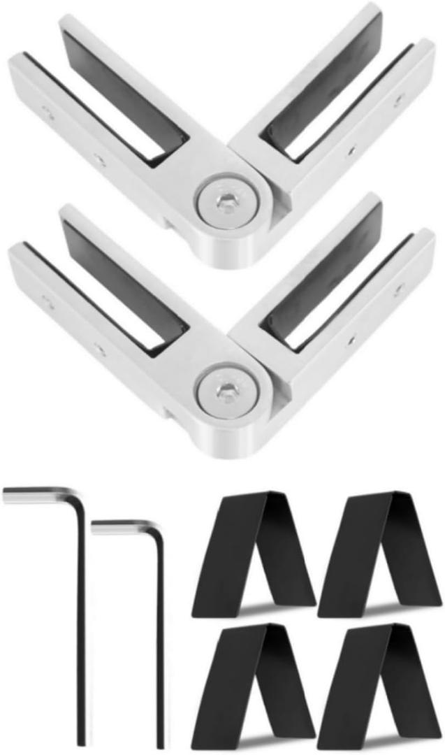 Adjustable Glass to Glass Clamp 2 Pack, 90-180-270 Degree Railing Clips Indoor & Outdoor, Stainless Steel 304 Railing Clamp for Fence, Railing, Balcony Deck
