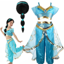 Girls Jasmine Arabian Princess Jasmine Cosplay Costume with Wig - Halloween Party Dress Up for Kids (130(5-6T)),
