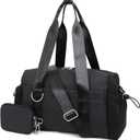 Everyday Mini Gym Bag for Women 2.0, Small Tote with Zipper Compartment Waterproof Travel Duffle Cute Handbag Workout Carry On with Removeable Shoulder Strap & Coin Wallet Easy to Clean - Black