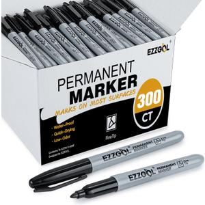 Ezzgol Permanent Markers Bulk, 300 Pack Fine Tip Black Permanent Markers, Waterproof Markers, Premium Smear Proof Pens, Quick Drying, Office Supplies for School, Office, Home