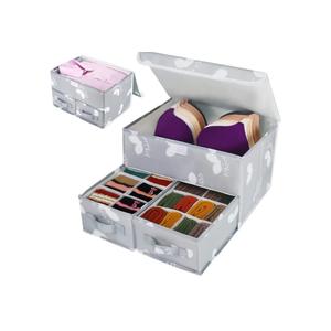 2 Pack Sock Underwear Drawer Organizer Divider - Closet Organizers and Storage Dresser Organizer Wardrobe Clothes Box Storage Bins with Lid for Bra, Socks, Leggings, Shirt, Panty (Grey)