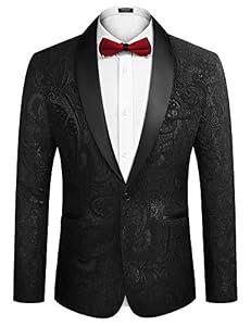 COOFANDY Men's Floral Tuxedo Jacket Luxury Embroidered Wedding Blazer Dress Suit for Party Dinner Black, Size M
