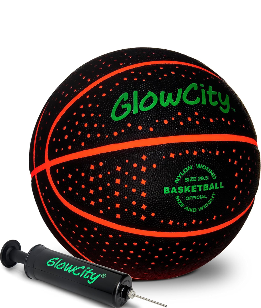 GlowCity Glow in The Dark Basketball for Teen Boy - Glowing Red Basket Ball, Light Up LED Toy for Night Ball Games - Sports Stuff & Gadgets for Kids Age 8 Years Old and Up. Great Gift for Boys & Girls