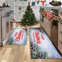 Christmas Kitchen Mats Set of 2, 17x30 + 17x47 Inch Xmas Kitchen Rugs, "Merry Christmas And Happy New Year" Pinecone & Star Decor, Non - Slip Floor Mats for Kitchen, Dining Area Christmas Decoration