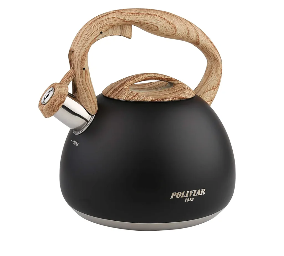 POLIVIAR Tea Kettle, Black Ti Stovetop Tea Kettle 2.7 Quart , Audible Whistling Teapot, Food Grade Stainless Steel for Anti-Rust and Anti Hot Handle, Suitable for All Heat Sources (JX2018-WB20)