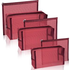 6 Pieces Mesh Makeup Bags Mesh Cosmetic Bag Portable Travel Organizing Zipper Pouch Toiletries Makeup Pouches for Home Office Travel Accessories