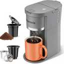 Horavie Small Single Serve Coffee Maker, Fast Brew One Cup Coffee Machine for K Cup and Grounds, 6 to 12 oz. Brew Sizes, Capsule Coffee Machine with Descaling Reminder and Viewing Tank, Grey