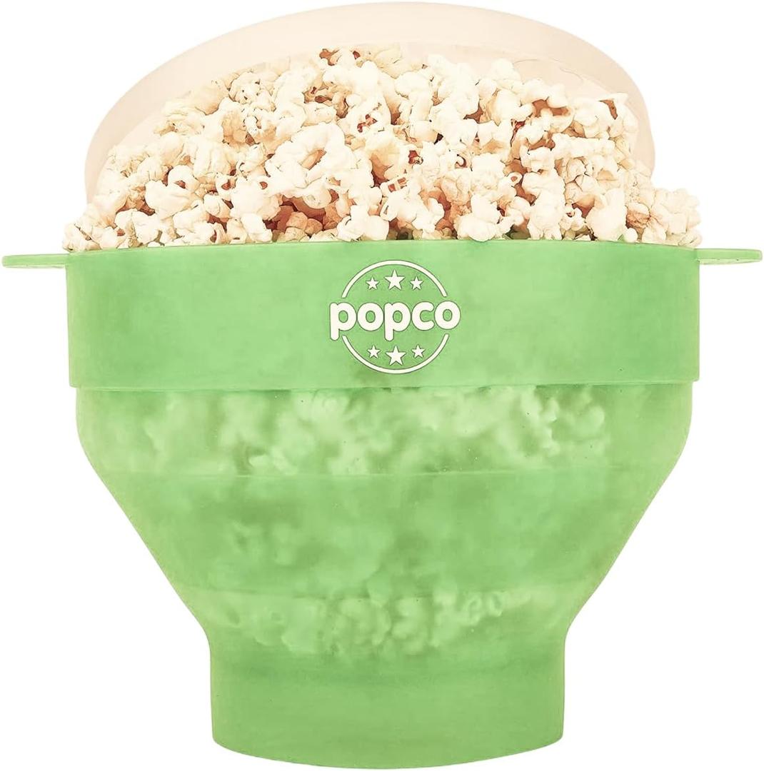 POPCO Silicone Microwave Popcorn Popper with Handles, Silicone Popcorn Maker, Collapsible Bowl and Dishwasher Safe (Transparent Green)