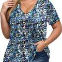 DOLNINE Womens Plus Size Tops Casual Pleated Front V Neck Button Summer Loose Fit Shirts XL-5XL (XX-Large, Yh004)
