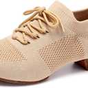 Women's Dance Shoes Closed Toe Lace-up Split-Sole Standard Practice Social Salsa Ballroom Latin Jazz Beginner Teaching Dance Shoes (8)