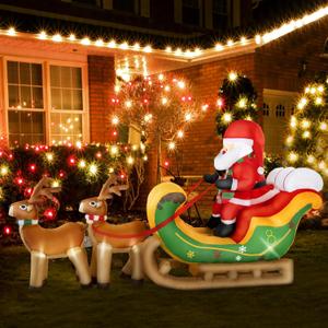8ft Inflatable Santa on Sleigh with 2 Reindeer - Outdoor Christmas Decorations 2025, Light-Up Blow Up Santa for Yard, Garden, Lawn Decor, Xmas Holiday Inflatable for Outdoor Decoration