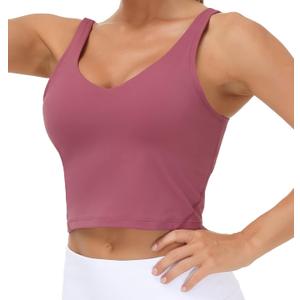 THE GYM PEOPLE Womens' Sports Bra Longline Wirefree Padded with Medium Support (Rose Red)