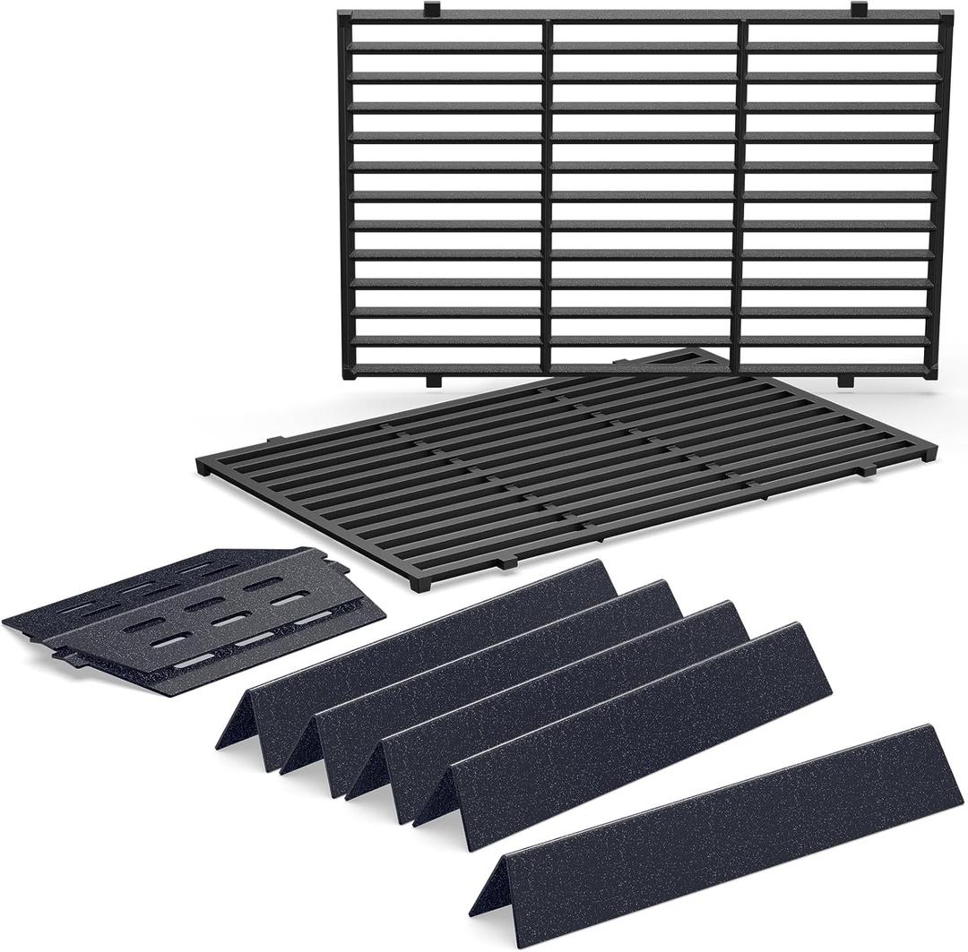 Grill Parts for Weber Genesis 300 Grills with Front Control Knob, Grill Grates for Genesis E310 S310 E/S320 E/S330, 17.5" Flavorizer Bars&Heat Deflectors, 19.5" Grill Grates for Weber 7524 7621 65505