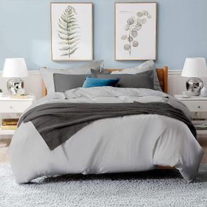 Bamboo Bay 100% Viscose Made from Bamboo Duvet Cover King - Ultra Soft 3 Piece Cooling Bedding with Corner Ties, Button Closure & Two Pillowcases - Light Grey Duvet Cover King Size