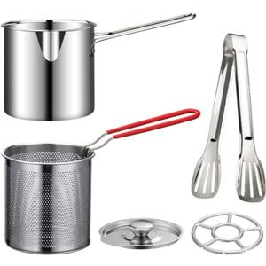 304 Stainless Steel Deep Fryer Pot with Basket, Stove Top Deep Fryer with Easy Grip Handle, Large Capacity Multifunctional Oil Strainer Pot For Frying Fish Shrimp Fries Chicken(Silver)