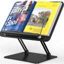 BESIGN BS01 Book Stand for Reading, Adjustable Book Holder, Ergonomic Laptop Stand with Elastic Page Clips for Music Scores, Recipe, Tablet, Laptop (Black)