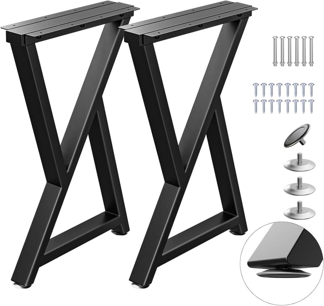 Metal Table Legs Heavy Duty, 16H x 12W, Metal Furniture Legs for Dining Desk Bench and Coffee Table, Industrial Black DIY Iron Bench Legs, Set of 2 (Z Shape)