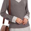 Oyamiki Women's Casual Collared Curved Hem 2 in 1 Pullover Tops Plaid Contrast Shirt Blouse, Medium