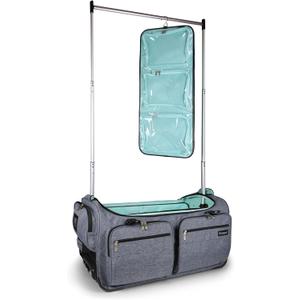 Mavii Deluxe Dance Bag with Garment Rack, 28 Inch Rolling Duffel for Competitions & Travel, Patent-Pending Stability Frames, Lightweight Aluminum Rack, Wheeled Upright Luggage, Heathered Gray