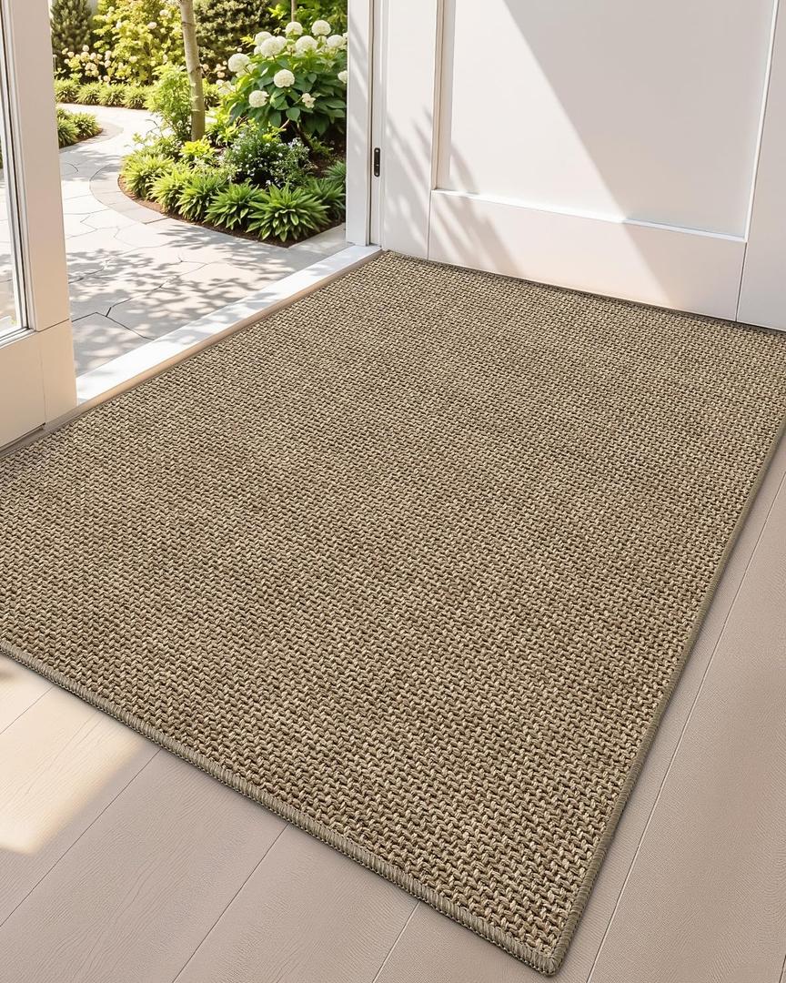 Color&Geometry Ultra-Thin Indoor Door Mat Entrance, 48"x72" Linen