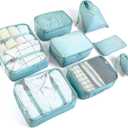 LANSKLBD 8 Set Packing Cubes for Suitcases Travel Luggage Packing Organizers,Travel Essentials Accessories Luggage Organizer with Shoe Bag Tioletry/Laundry Bag (light blue)