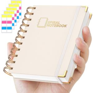 Lined Spiral Journal Notebook for Women Men, Small Pocket A6 300 Pages, College Ruled Hardcover Notebooks for Work and Note Taking, Journals for Writing - Beige