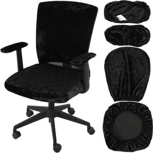 Tallew 4 Pcs Office Chair Covers Set Computer Universal Protective Stretchable Chair Seat Covers Desk Armrest Slipcovers Pads Office Cushion Backrest for Rotating (Black)