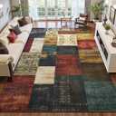 DweIke Washable Area Rugs 6x9 for Living Room, Large Modern Geometric Colorful Soft Patchwork Carpet, Non-Slip Stain Resistant Throw Rug for Bedroom Dining Room Office Home Decor