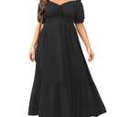 Plus Size Sun Dresses Women - Summer Off The Shoulder Puff Sleeve A Line Boho Maxi Flow Long Dress 2025, M, Black