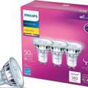 PHILIPS LED 50W MR16 3-Pack Specialty Bright White (3000K) 380 Lumen (40W = 50W) Dimmable Clear Flicker-Free Light Bulbs