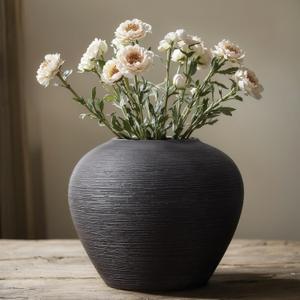 Rustic Ceramic Vase, 7" Black Farmhouse Tall Vase, Vintage Vases, Modern Terracotta Decor Vases for Home Decor, Living Room, Entryway, Table Centerpieces, Shelf, Kitchen, Housewarming Gifts