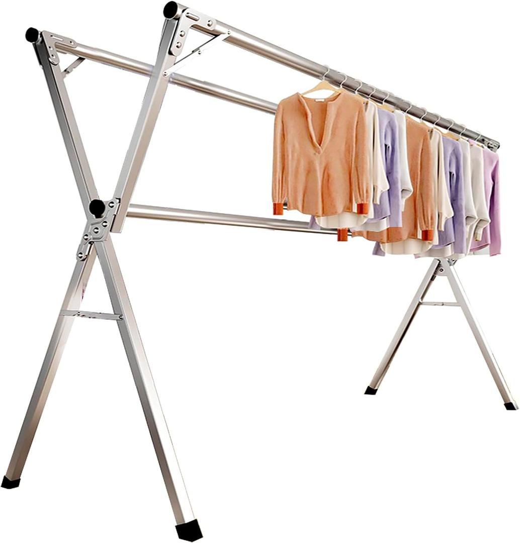 AIODE Clothes Drying Rack for Laundry Foldable Free of Installation Adjustable Stainless Steel Garment Rack (59 inch)