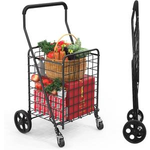 Spurgehom Grocery Cart on Wheels Folding Shopping Carts for Groceries 140L Jumbo with Removable Liner and Double Basket, 360 Rolling Laundry Cart Lightweight Trolley for Seniors 400 LBS Capacity
