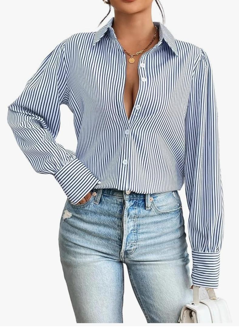 Zeagoo Womens Shirts Button Down Printed Lantern Long Sleeve Blouse Fashion Casual Tops 2025, XL