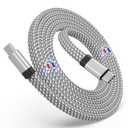 USB C Cable, Magnetic USB C to USB C Cable 60W(3A), 5ft Coiled USB C Cord, Flat Nylon Braided Type C Fast Charging Cable Compatible for USB C Device for Pad for Samsung Galaxy, Silver