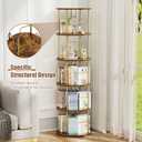 5 Tier Rotating Bookshelf, 360  Display Stackable Spinning Bookshelf Tower, Narrow Space Saving Tall Floor Standing Swivel Bookcase Corner Storage Organizer for Bedroom, Living Room, Gold