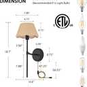 Boho Wall Sconces Set of Two, Black Plug in Vintage Wall Lamps with Rattan-Pattern Fabric Shade, Rustic Wall Light Fixtures with On/Off Switch for Bedroom Living Room Restaurant Hallway