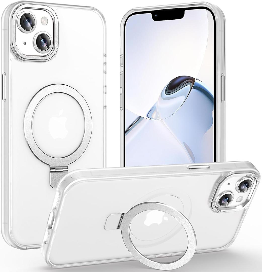Magnetic for iPhone 14 Case with Ring Stand, [10 FT Drop Protection] [Velvety Touch] Slim Translucent Matte Back Shockproof Phone Case for iPhone 14 6.1'', Frosted White