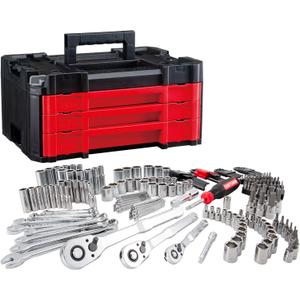 CRAFTSMAN 230 Pcs Mechanics Tool Set, Socket Wrench Set, Car Tool Kit with VERSASTACK Toolbox, SAE and Metric,1/4 in, 3/8 in, and 1/2 Drive, Short and Long Arm Hex Keys (CMMT45306)